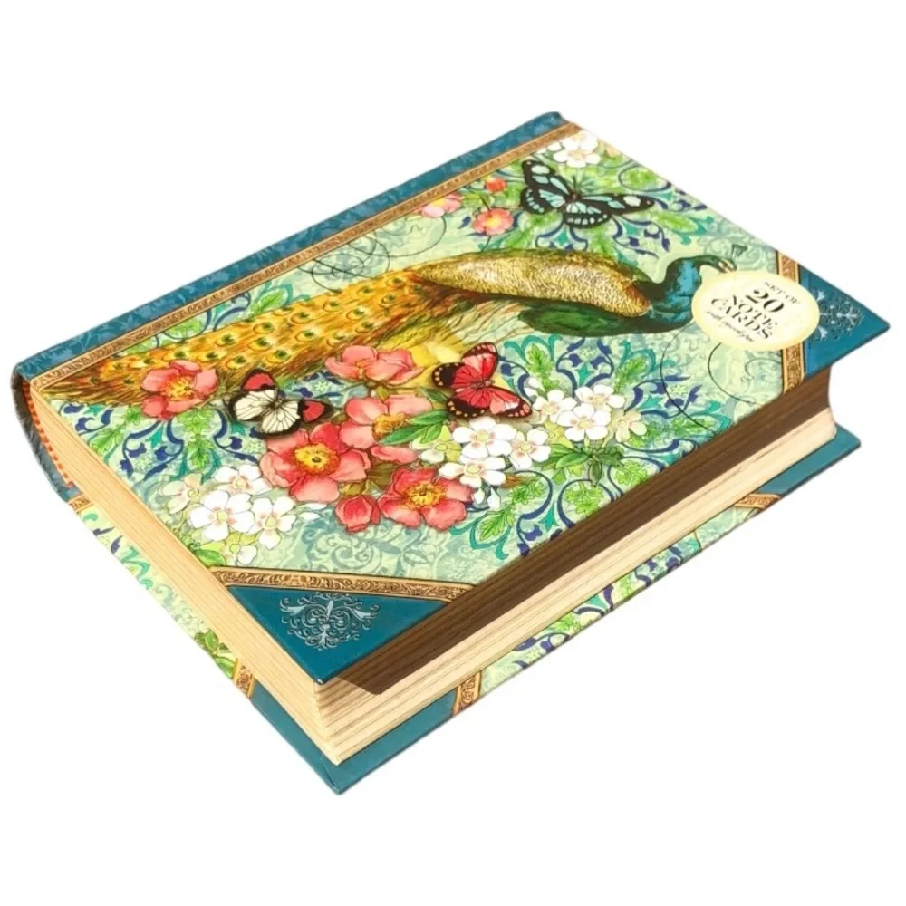 Punch Studio Royal Peacock Book Box with 20 Note Cards w Env (94279)